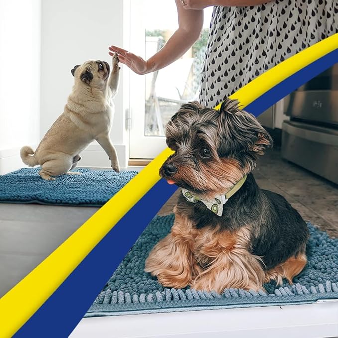 Muddy Mat® Pack of 3 Highly Absorbent Microfiber Dog Door Mat and Pet Rug, Non Slip Thick Washable Area Mat Soft Chenille for Kitchen Bathroom Bedroom and Outdoor - Atlantic Blue Small, Medium &amp; Large