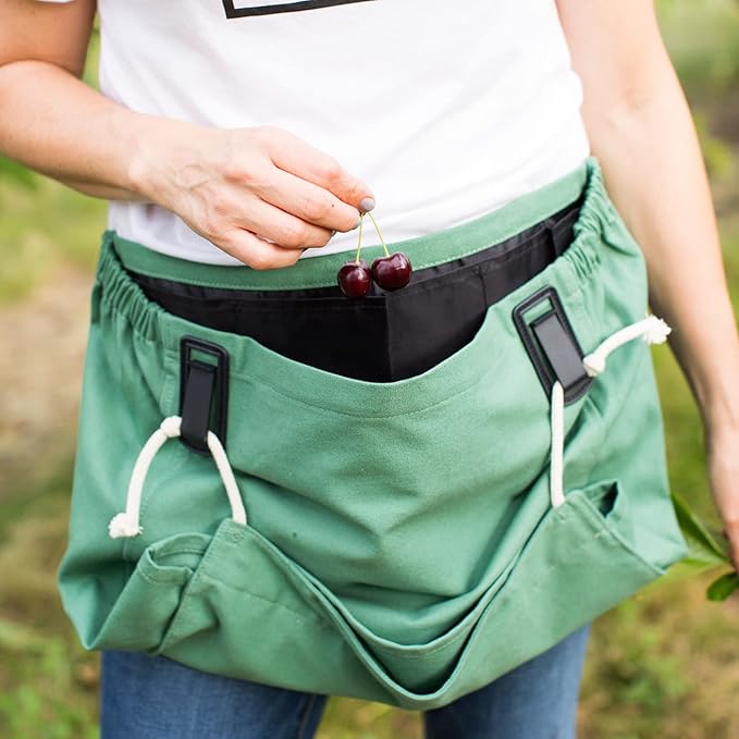 Roo Gardening Apron with Pockets &amp; Harvesting, Picking Pouch - Adjustable, Water-resistant, Washable Canvas Cotton