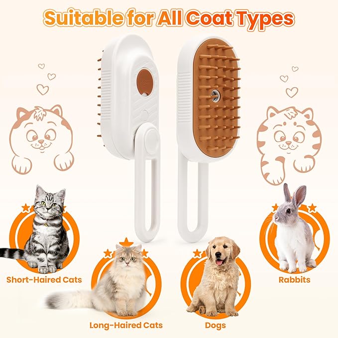 Cat Steam Brush for Shedding, 4-in-1 Rechargeable Steam Pet Brush for Cats &amp; Dogs, Anti-Static, Gentle Fur Removal &amp; Combing, Ideal for Short &amp; Long Hair Pets, Easy to Use