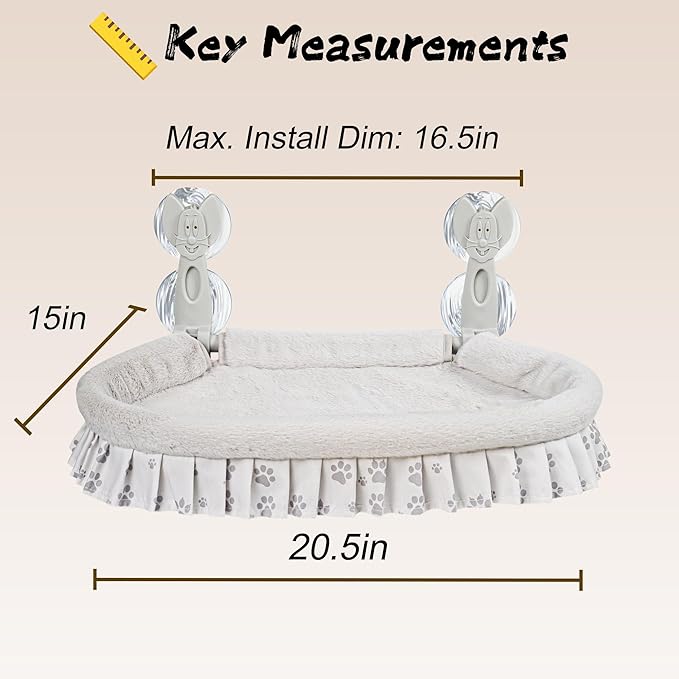 Cat Window Perch for Large Cats - No Tools Needed with 4 Super Suction Cups, Soft Chew-Resistant Fleece &amp; Easy Clean Design