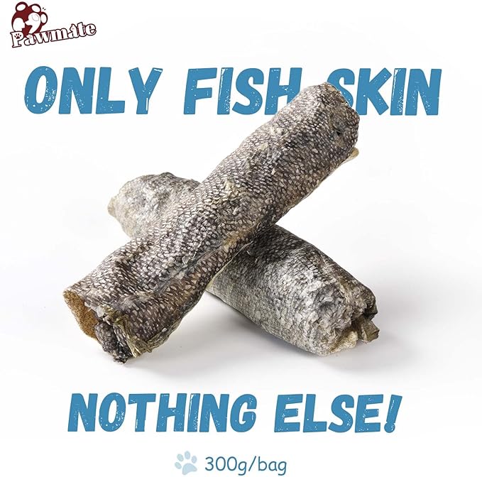 Dog Treats Natural Cod Skin Rolls, Rawhide-Free Chewy Fish Skin Dog Chews, One-Ingredient Healthy Training Treats Rich in Omega3 &amp; Protein, 10.6 oz