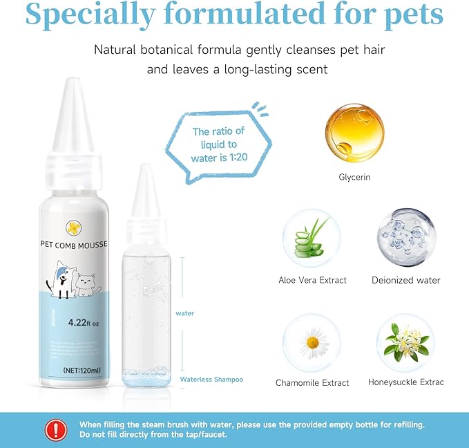 Pet Steam Brush for Dogs &amp; Cats – 3-in-1 Grooming Spray Comb, Mist Massage &amp; Defur Function, Water Spritz Deshedding Tool for Long/Short Hair, Indoor Pets