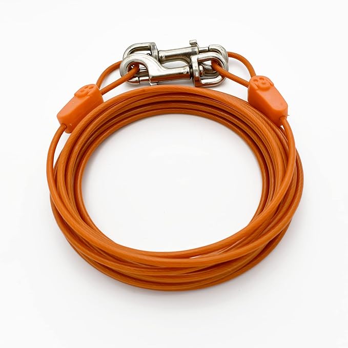25FT Tie-Out Cables for Dogs - Strong, Safe, and Durable Dog Tie-Outs for Every Breed up to 125 Pounds - Weather and Wear Resistant Galvanized Aircraft Cable for Outside Use