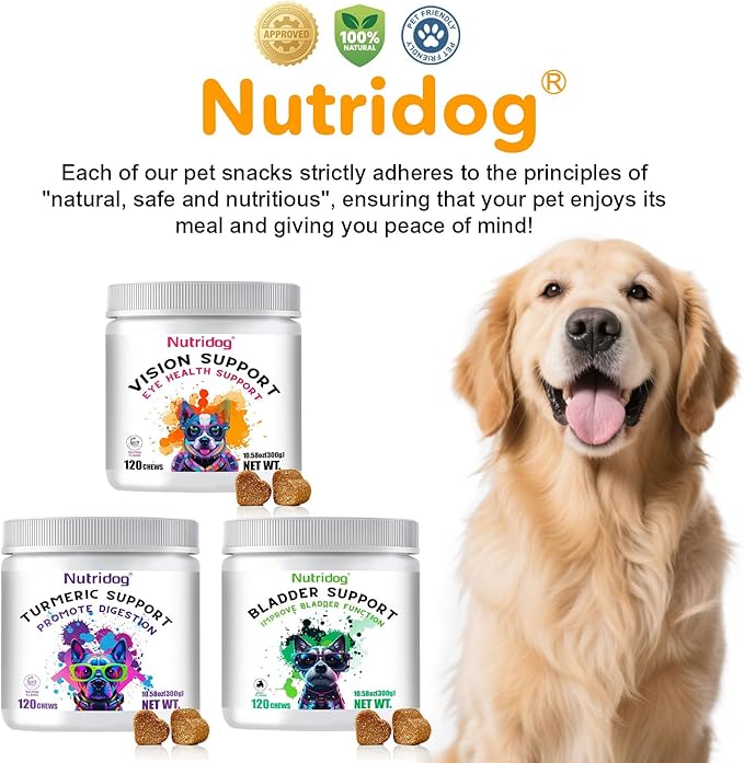 Eye Supplements for Dogs - Vision Support Soft Chews with Lutein, DHA &amp; Vitamin C | 120ct Salmon Flavor Tear Stain Chews | Cataract &amp; Dry Eye Relief Supplement (120 Ct, Salmon)