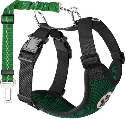 Lukovee Dog Seat Belt - Adjustable Dog Car Harness for Large, Medium &amp; Small Dogs, Soft Padded &amp; Breathable Mesh Dog Seatbelt with Vehicle Connector Strap (Green, Small)
