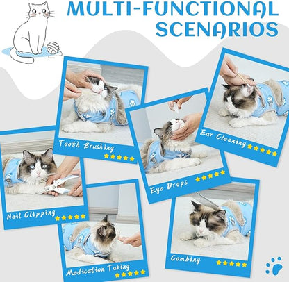 Supet Cat Grooming Hammock, Self-Adhesive Cat Nail Clipper Hammock, Soft Fabric Cat Wrap for Cutting Nails, Quickly Calm Down for Medicine, Teeth Brushing, Ear Cleaning