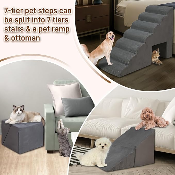 Dog Stairs &amp; Steps for High Beds 30-36 inches High Tall for Large Medium Dogs, LitaiL 30inch 7 Steps Pet Stairs/Steps for High Beds,llDogs, Non-Slip Dog Ramps for Small Dogs and Cats