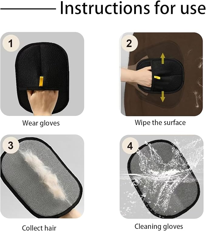 3pcs Reusable Electrostatic Pet Hair Remover Glove - Cat &amp; Dog Grooming Gloves for Deshedding, Washable Hair Removal Tool for Furniture, Carpet, Clothes