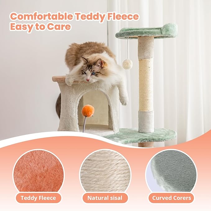 HYABi 63-inch Cat Tree for Large Cats, Multi-Level Flower Tower with Condo, Sisal Scratching Posts &amp; Toy Balls, Sturdy &amp; Safe Indoor Playhouse