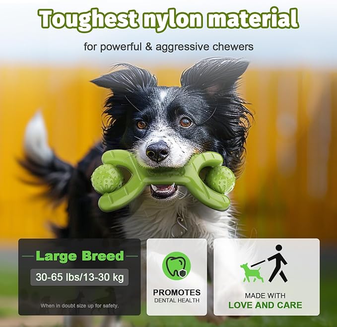 Indestructible Dog Toys for Aggressive Chewers - Heavy Duty Chew Proof Durable Toy for Large Breed Dogs, Interactive Tough Nylon Bone for Boredom Relief &amp; Mental Stimulation