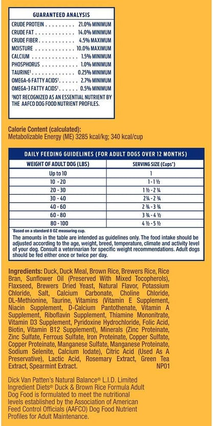 Natural Balance Limited Ingredient Adult Dry Dog Food with Healthy Grains, Reserve Duck &amp; Brown Rice Recipe, 12 Pound (Pack of 1)