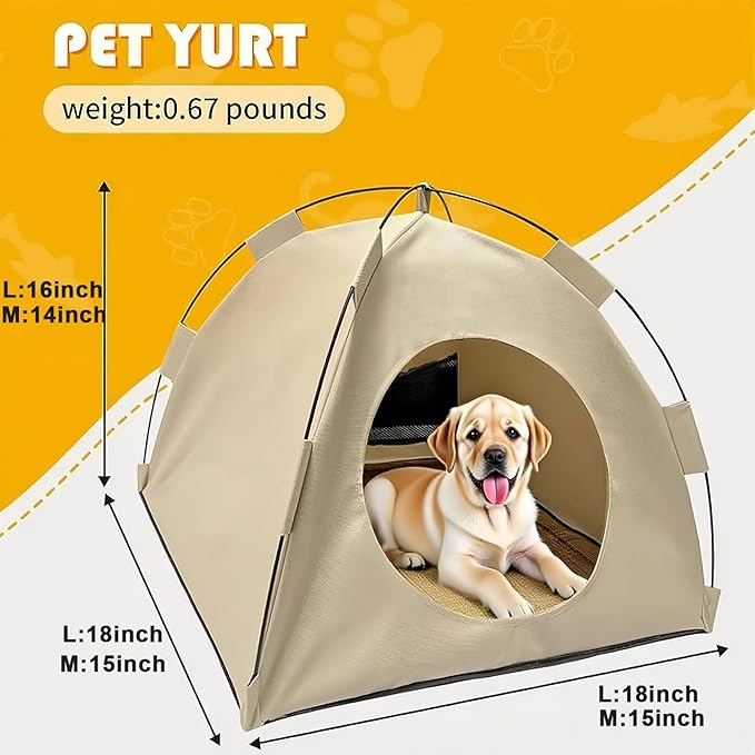 BreezyDen Pop-Up Pet Tent – Portable Hideaway for Cats &amp; Small Dogs, Portable Indoor/Outdoor Pet Tent House with Mesh Window, Waterproof, Breathable, Scratch-Resistant, Fully Washable (Beige,M)