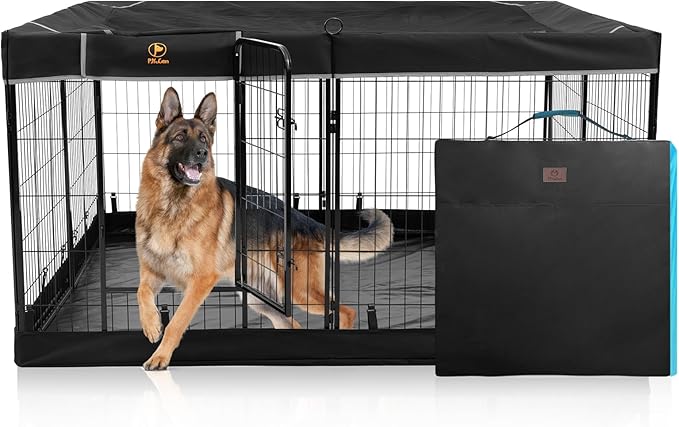 PJYuCien Dog Playpen Plus Storage Bag, 32" H 8 Panels Puppy Pen with Square Bottom &amp; Top Cover, Heavy Duty Dog Fence for Camping