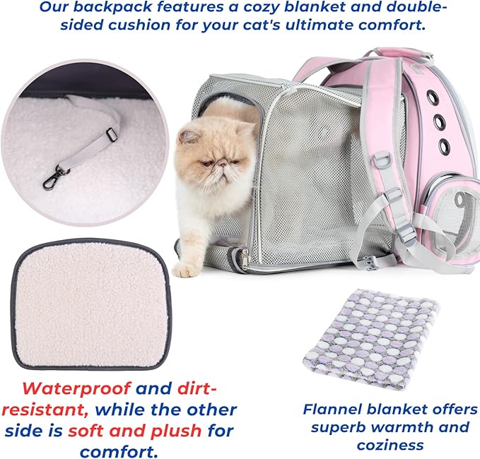 Lollimeow Cat Carrier Backpack, Bubble Dual Expandable Backpack Carrier, Pets and Small Dogs,Airline-Approved, Designed for Travel, Hiking, Walking &amp; Outdoor Use (Dual Expandable-Pink)
