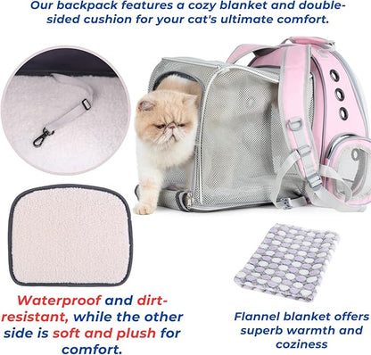 Lollimeow Cat Carrier Backpack, Bubble Dual Expandable Backpack Carrier, Pets and Small Dogs,Airline-Approved, Designed for Travel, Hiking, Walking &amp; Outdoor Use (Dual Expandable-Pink)