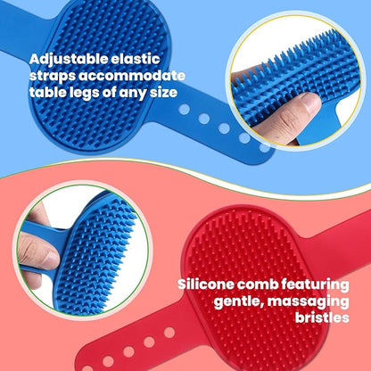 4Pcs Silicone Cat Grooming Brush Set, Multi-Functional Cat Self Groomer for Indoor Cats, Wall Mounted Face Scratchers, Grooming Strap Pad for Sofa &amp; Chair Legs (Blue, Red)