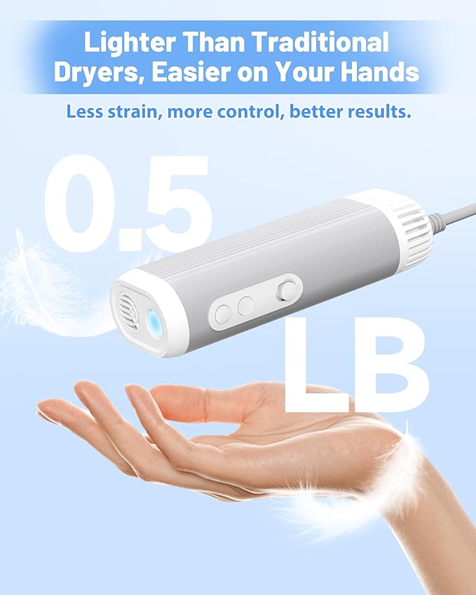 Hands-Free Dog Hair Dryer – Low Noise Pet Grooming Blower for Small &amp; Medium Dogs Cats, Fast Drying, Adjustable Heat &amp; Speed, Portable (Gray)