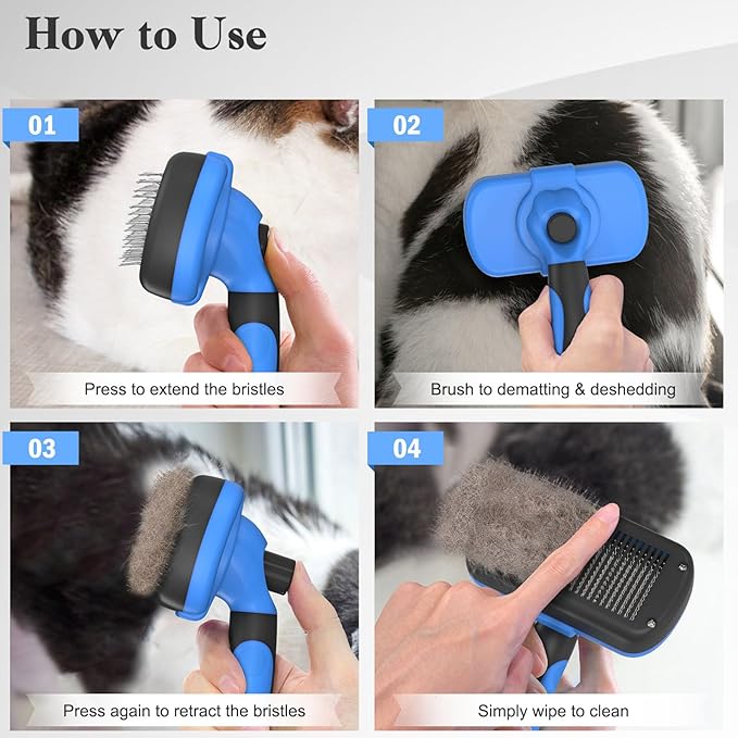 Swihauk Self Cleaning Slicker Brush - Skin Friendly Deshedding Grooming Tool for Dogs &amp; Cats, Suitable for Shedding &amp; Haired Pets, with Pet Supplies Accessories, Blue