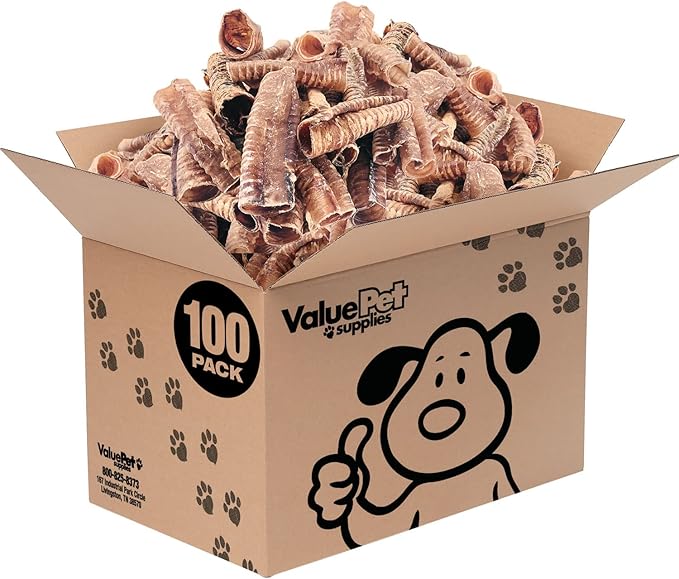 ValueBull Beef Trachea, Premium 5-6 Inch, 100 Count Bulk Pack - Natural Angus Dog Chews with Glucosamine, Chondroitin &amp; Amino Acids