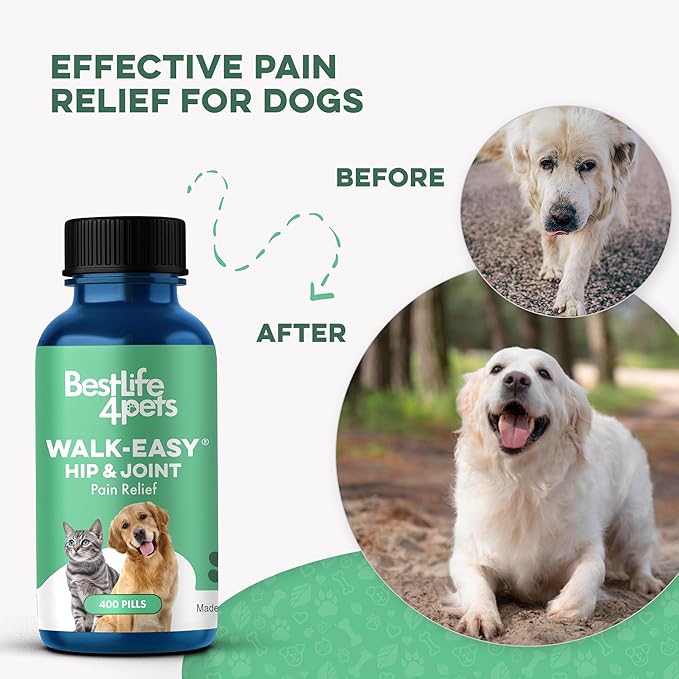 Walk-Easy Dog Hip &amp; Joint Supplement, Effective Dog Pain Relief and Anti-Inflammatory Supplement for Mobility, Canine Joint Pain Relief, ACL Tears, Limping, Knee and Back Aches, Easy to Give 2 Pack
