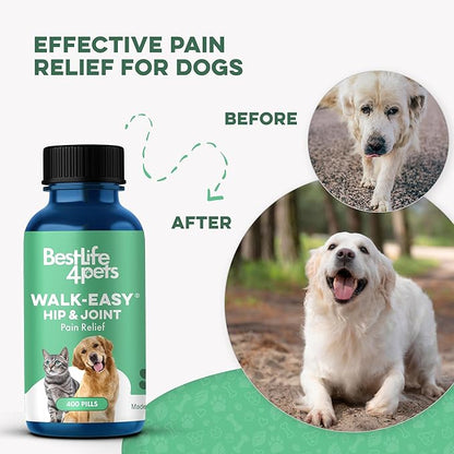 Walk-Easy Dog Hip &amp; Joint Supplement, Effective Dog Pain Relief and Anti-Inflammatory Supplement for Mobility, Canine Joint Pain Relief, ACL Tears, Limping, Knee and Back Aches, Easy to Give 2 Pack