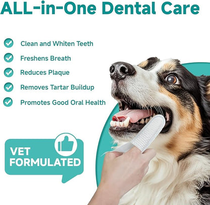 Pet Dental Finger Wipes for Dogs &amp; Cats, Dog Teeth Cleaning Wipes Tooth Brushing Kit by Remove Plaque and Tartar &amp; Freshens Breath Buildup No-Rinse Dog Finger Toothbrush