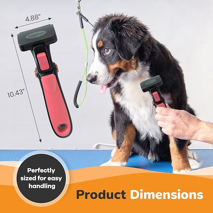 Deshedding Dog Brush for Long Hair (Medium,Pink) – Gentle Deshedding tool for Dogs &amp; Cats – Reduces shedding, without damaging topcoat. Removes Loose Fur &amp; Dead Undercoat.