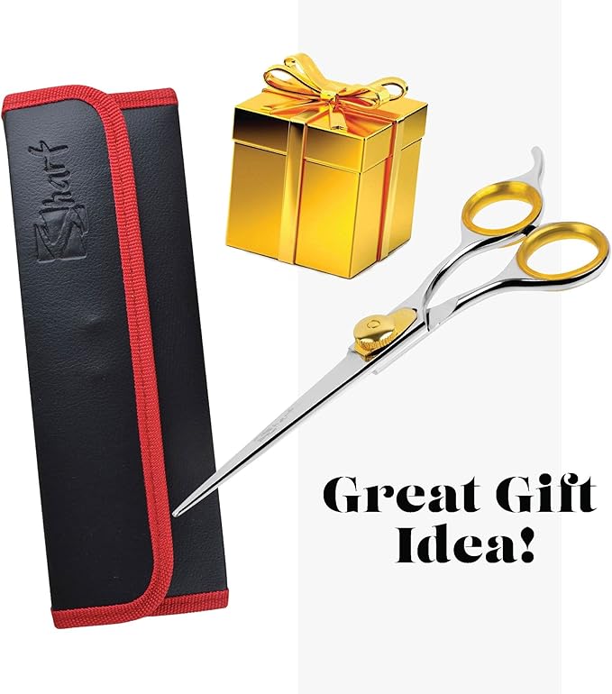 Sharf Gold Touch Pet Grooming Shear | Straight Cat &amp; Dog Grooming Scissors | 7.5 Inch | 440c Japanese Stainless Steel Pet Dog Shearing Scissors | Animal Shears with Removable Comfort Rings