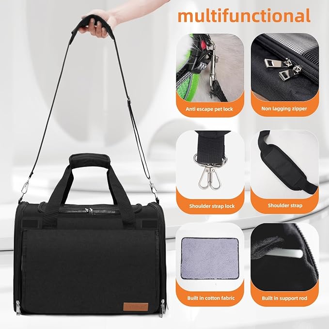 TWDEPART Cat Carrier Backpack - Multifunctional, Firm &amp; Foldable with Roll-Up Shade, Breathable Design Includes Collapsible Bowl &amp; Cushion (Black)
