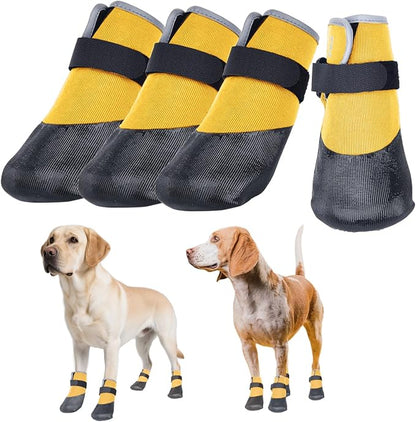 Dog Shoes Lightweight Dog Boots-Breathable Knitted Paw Protector with Adjustable Strap for Hot Pavement, Rain Walking, Hardwood Floors Anti Slip Reduce Noise, Prevent Licking Paws(Yellow,L)