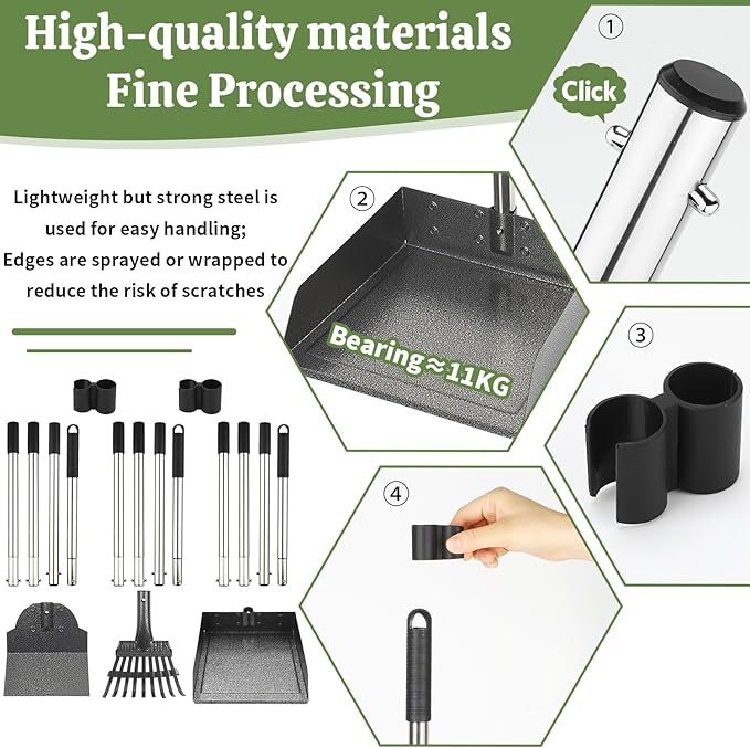 T2Y Pooper Scooper, Extra Long Handle Dog Pooper Scooper, Adjustable Stainless Steel Rake &amp; Extra Large Tray, Antirust &amp; Durable Poop Scoopers for Yard, Lawn, Snowfield, Suitable for Multi-Dog Family