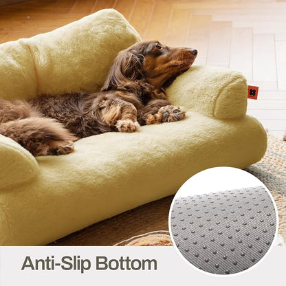 MEWOOFUN Cat Beds for Indoor Cats, Washable Small Dog Beds for Medium Small Dogs &amp; Cats up to 25 Lbs, Fluffy Cat Couch with Non-Slip Bottom (Yellow, 26.0" L x 19.0" W x 13.0" Th)