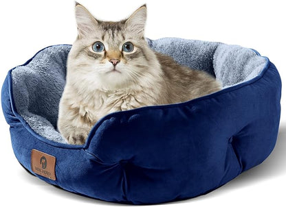 Asvin Medium Dog Bed for Medium Dogs, Large Cat Beds for Indoor Cats, Pet Bed for Puppy and Kitty, Extra Soft &amp; Machine Washable with Anti-Slip &amp; Water-Resistant Oxford Bottom, Blue, 25 inches