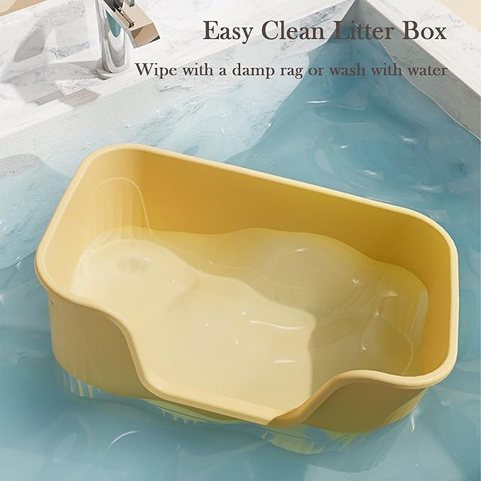 Vealind Jumbo Litter Box, XL Litter Boxes for Big Cats, Extra Large Space, High Sided Litter Pan, Leak-Proof &amp; Anti-Splashing, Easy Clean &amp; Durable (25” * 17” * 13” Yellow)