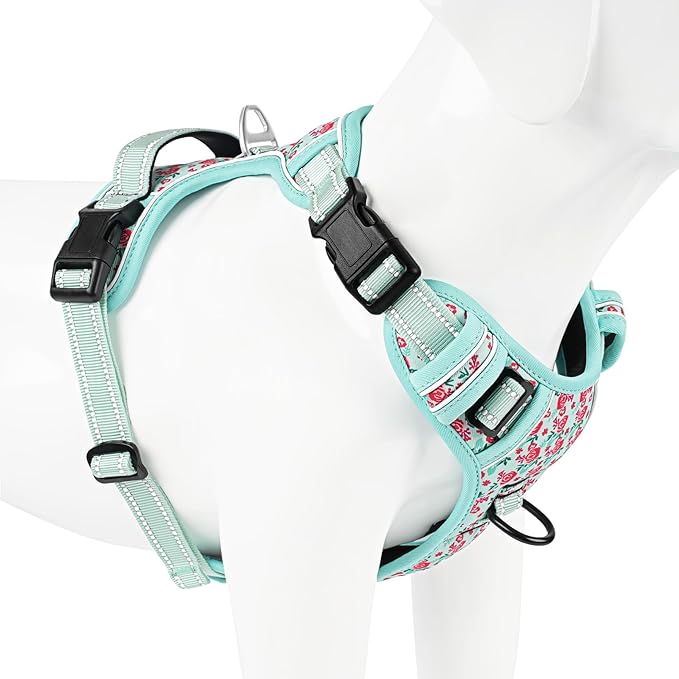 Timos No Pull Dog Harness, Release at Neck Reflective 3 Snap Buckles Adjustable No Choke Pet Vest with Front &amp; Back 2 Leash Clips, Soft Padded Control Training Handle for Small Medium Large Dogs