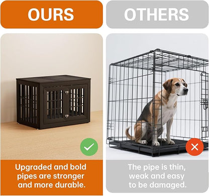 38" Heavy Duty Dog Crate Furniture for Small,Medium and Large Dogs,Rustic Wooden Dog Cage Kennel Indoor Furniture with Waterproof Top,Decorative Pet House Side End Table (Black &amp; Grey)