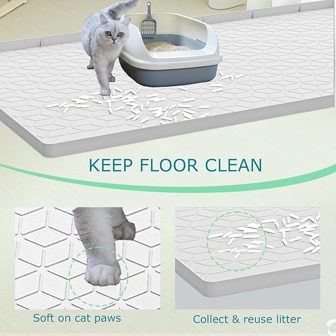 Cat Litter Mat for Litter Box, Silicone Large Cat Litter Trapping Mat - 28x22 in, Waterproof &amp; Non-Slip, Durable &amp; Easy Clean, Light Gray