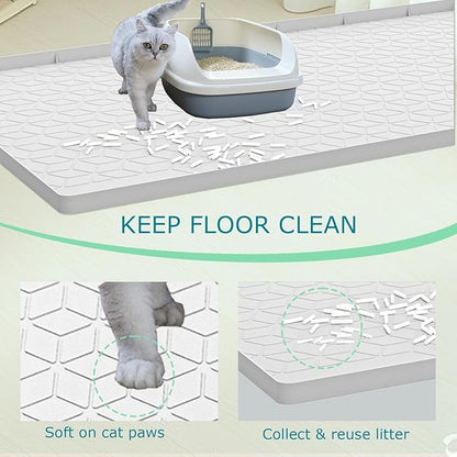 Cat Litter Mat for Litter Box, Silicone Large Cat Litter Trapping Mat - 34x22 in, Waterproof &amp; Non-Slip, Durable &amp; Easy Clean, Light Gray