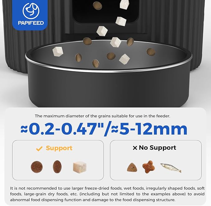 PAPIFEED Automatic Cat Feeder 3.5L/15 Cup 2.4G WiFi Pet Feeder for Dog Work with Alexa &amp; Echo Timed Cat Food Dispenser for Remote Feeding with Stainless Steel Bowl up to 10 Meals Per Day with APP
