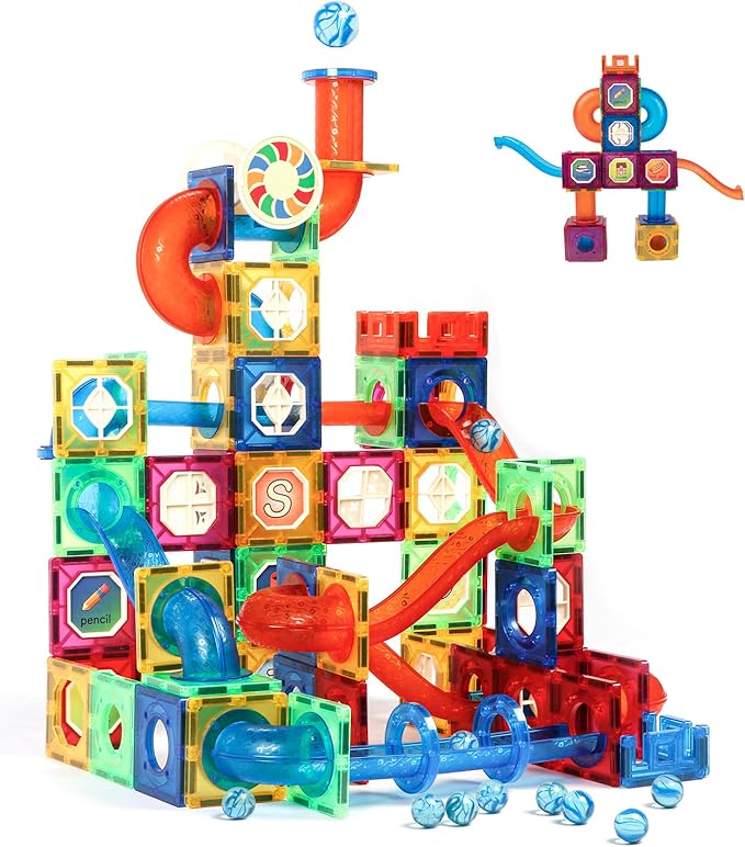 MAGBLOCK Magnetic Tiles 176Pcs Marble Run Children&