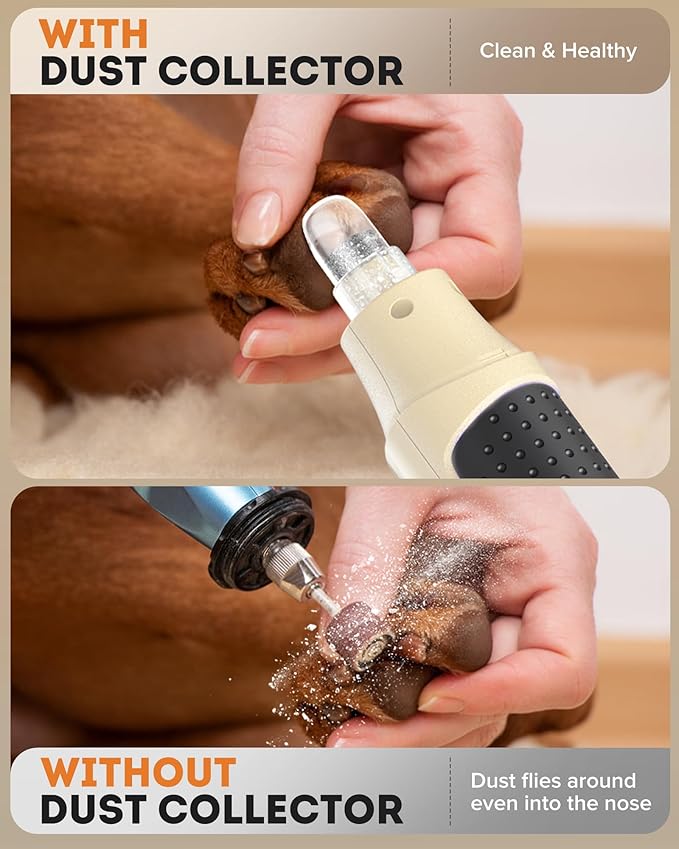 YABIFE 7-Speed Pet Nail Grinder with Light – Heavy Duty, Whisper Quiet Nail Trimmer for Dogs, Cats, Birds &amp; Small Animals – Single-Handed Operation