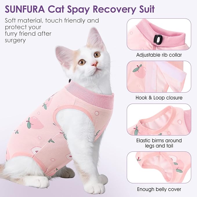 SUNFURA Cat Recovery Suit, Kitten Surgical Full Bodysuit for Abdominal Wound Protector Anti Licking After Surgery, Professional Bandages Cone E-Collar Alternative for Small Male &amp; Female Pets
