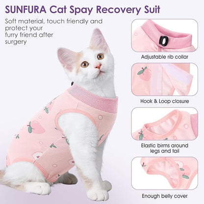 SUNFURA Cat Recovery Suit, Kitten Surgical Full Bodysuit for Abdominal Wound Protector Anti Licking After Surgery, Professional Bandages Cone E-Collar Alternative for Small Male &amp; Female Pets