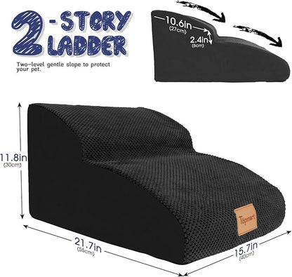 Topmart High Density Extended Foam Dog Ramp&amp;Steps 2 Tiers,11.8" High,Non-Slip Dog Stairs,Soft Foam Pet Ladder with Waterproof Cover,Best for Injured,Older Cats,Pets with Joint Pain