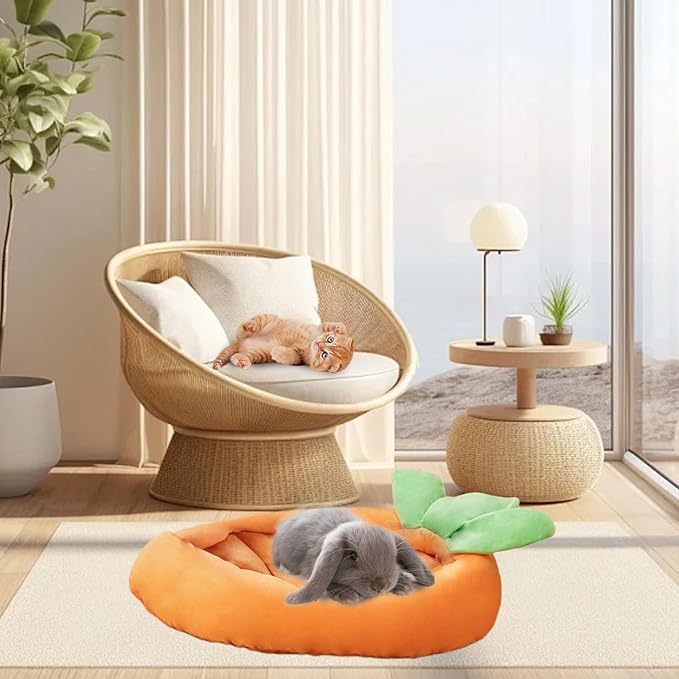 Bunny Bed, Rabbit Bed Carrot Shape, Soft &amp; Machine Washable with Removable Cushion for Guinea Pig Chinchilla Squirrel Hedgehog and Other Small Animals (Carrot Shape)