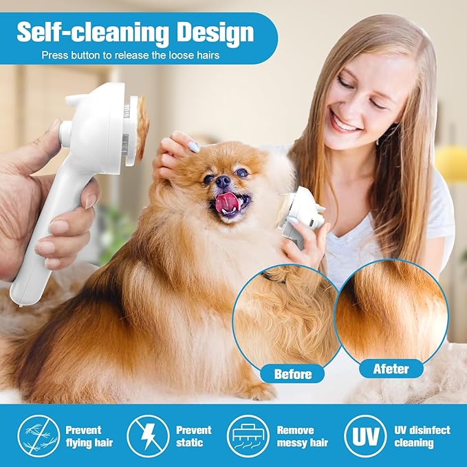 Steam Brush for Cats,4 in 1 Cat Steam Brush,Self-Cleaning Slicker Brushes for Dogs,Pet Spary Hair Removal Comb for Grooming Massage,Recharegable Cat Dog Hair Remover for Long&amp;Short Haired Dogs White