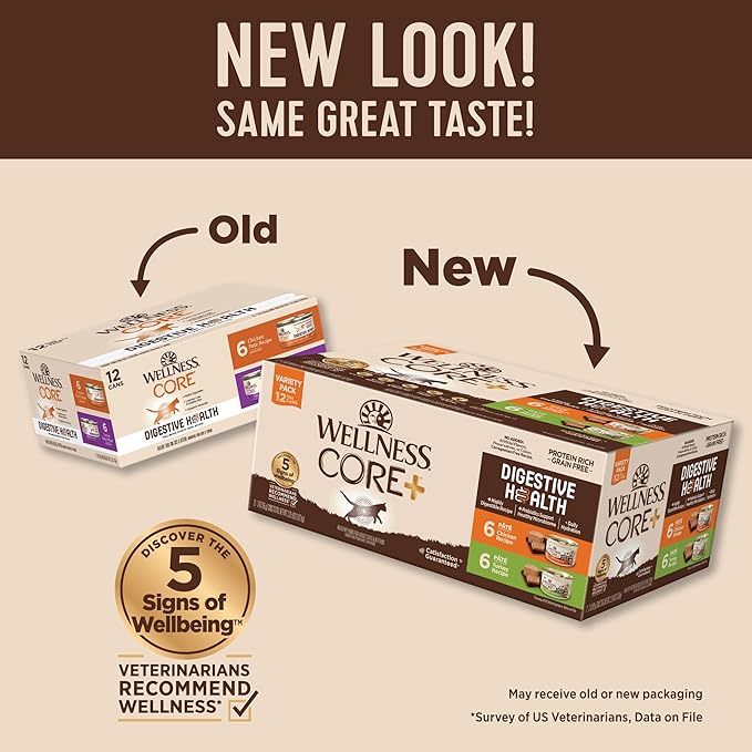 Wellness CORE+ Digestive Health Pate Adult Wet Cat Food, Natural, Protein-Rich, Grain Free, 3 Ounce, 12 Pack (Chicken &amp; Turkey Variety Pack)