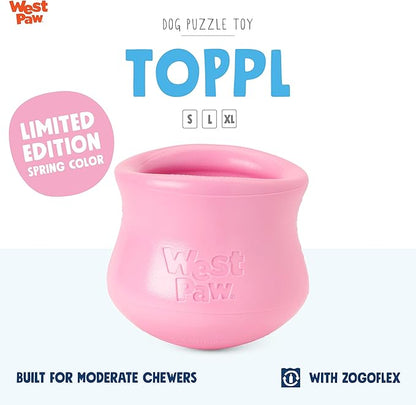 WEST PAW Zogoflex Limited Edition Toppl Treat Dispensing Dog Toy Puzzle – Interactive Chew Toys for Dogs – Dog Toy for Moderate Chewers, Fetch, Catch – Holds Kibble, Treats, Large 4", Bubblegum