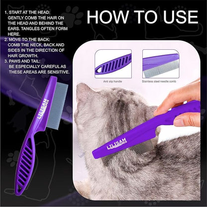 Pet Self Cleaning Slicker Brush and Grooming Comb - Gently Removes Loose Hair, Tangles, and Dirt - Skin Friendly Deshedding Grooming Tool for Hair Dogs &amp; Cats - Pet Supplies Accessories (Purple)