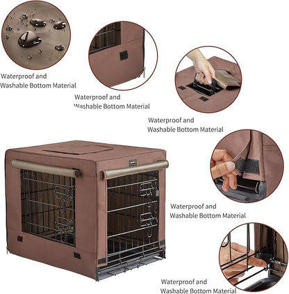 DONORO Dog Crates for Medium Large Size Dogs Indoor Double Door Dog Kennels &amp; Houses for Puppy and Cats, Collapsible Metal Contour Dog Cages (Brown, 36.0" L x 23.0" W x 25.0" H)